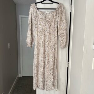 Final Touch Floral Paisley Beige Tan Dress Mid Sleeve Cinched